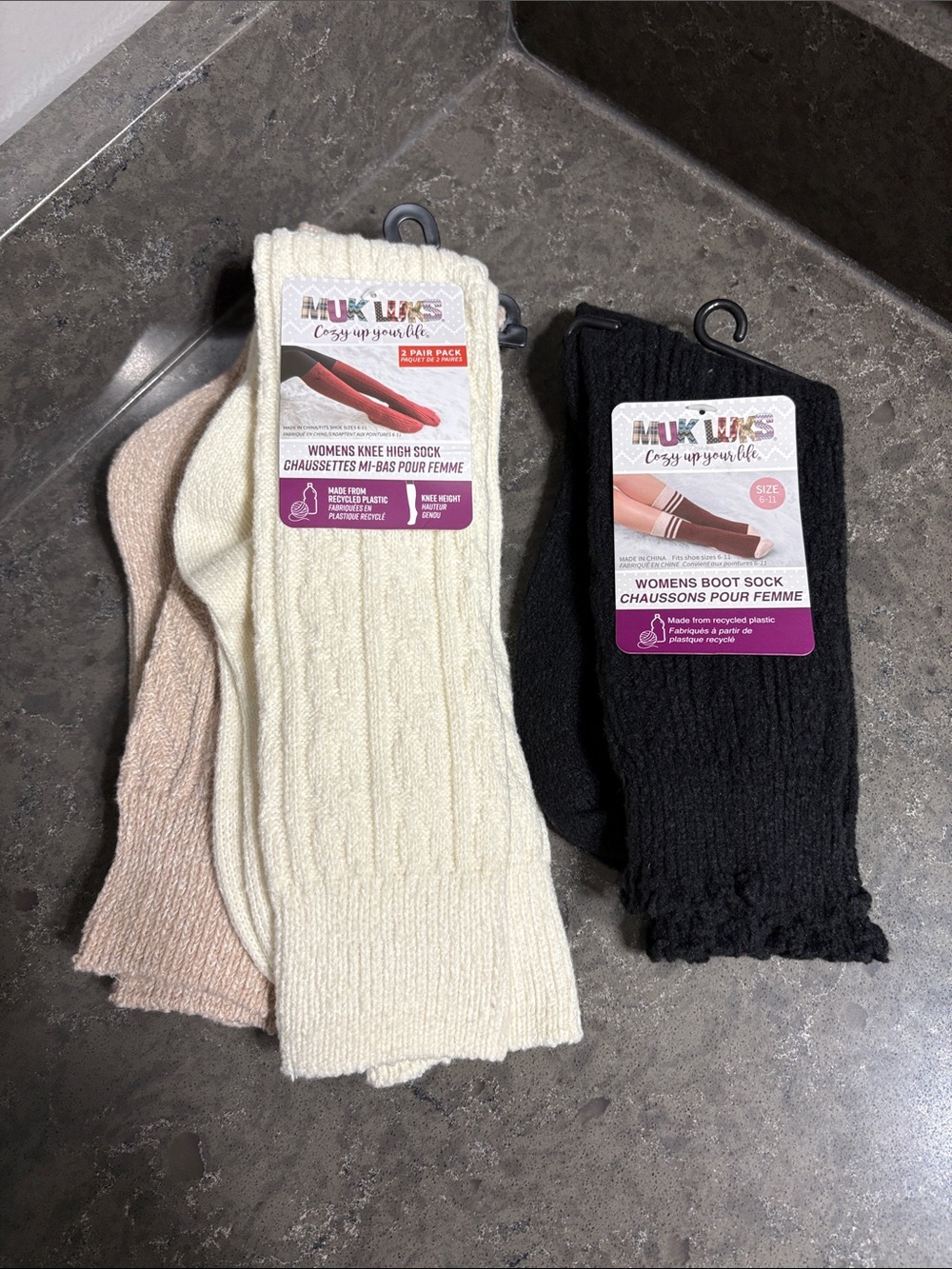 Muk Luks Women's Cozy Knee High & Boot Socks - Black, Cream, Blush